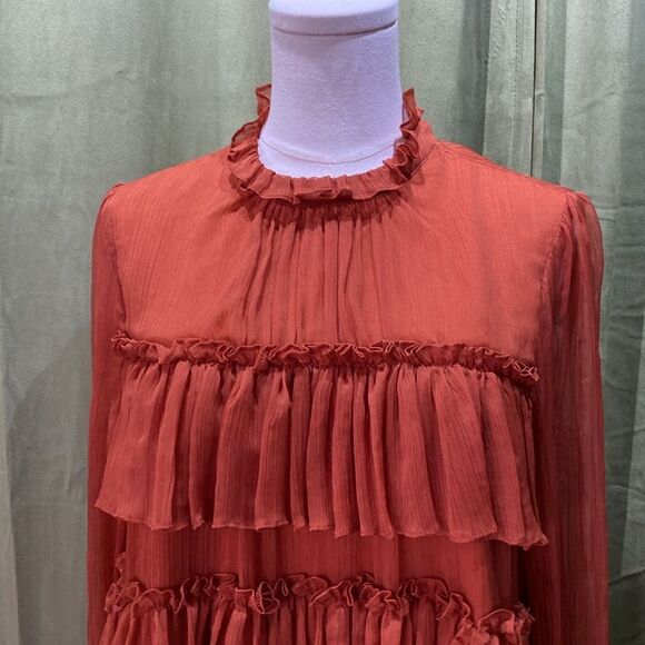 Adam Lippes Orange Cuffed Sleeve Blouse with Mandarin Collar, US0 - Picture 13 of 16